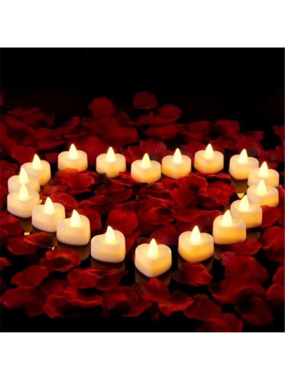 Heart LED Tea Lights Rose Petals Romantic Wedding Proposal Valentine Decor Set
